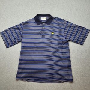 Augusta National Golf Shop Polo Shirt Mens Large Blue Striped Mercerized Cotton